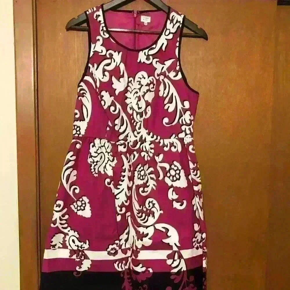 Crown & Ivy Pink White Damask Scroll Sleeveless Fit Flare Dress Womens Size 12